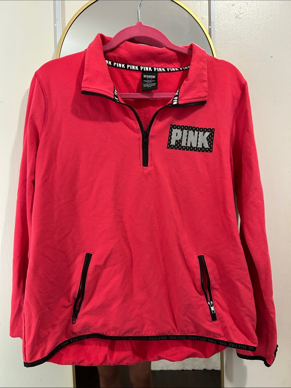 PINK Victoria's Secret Bright Pink Quarter-Zip Pullover